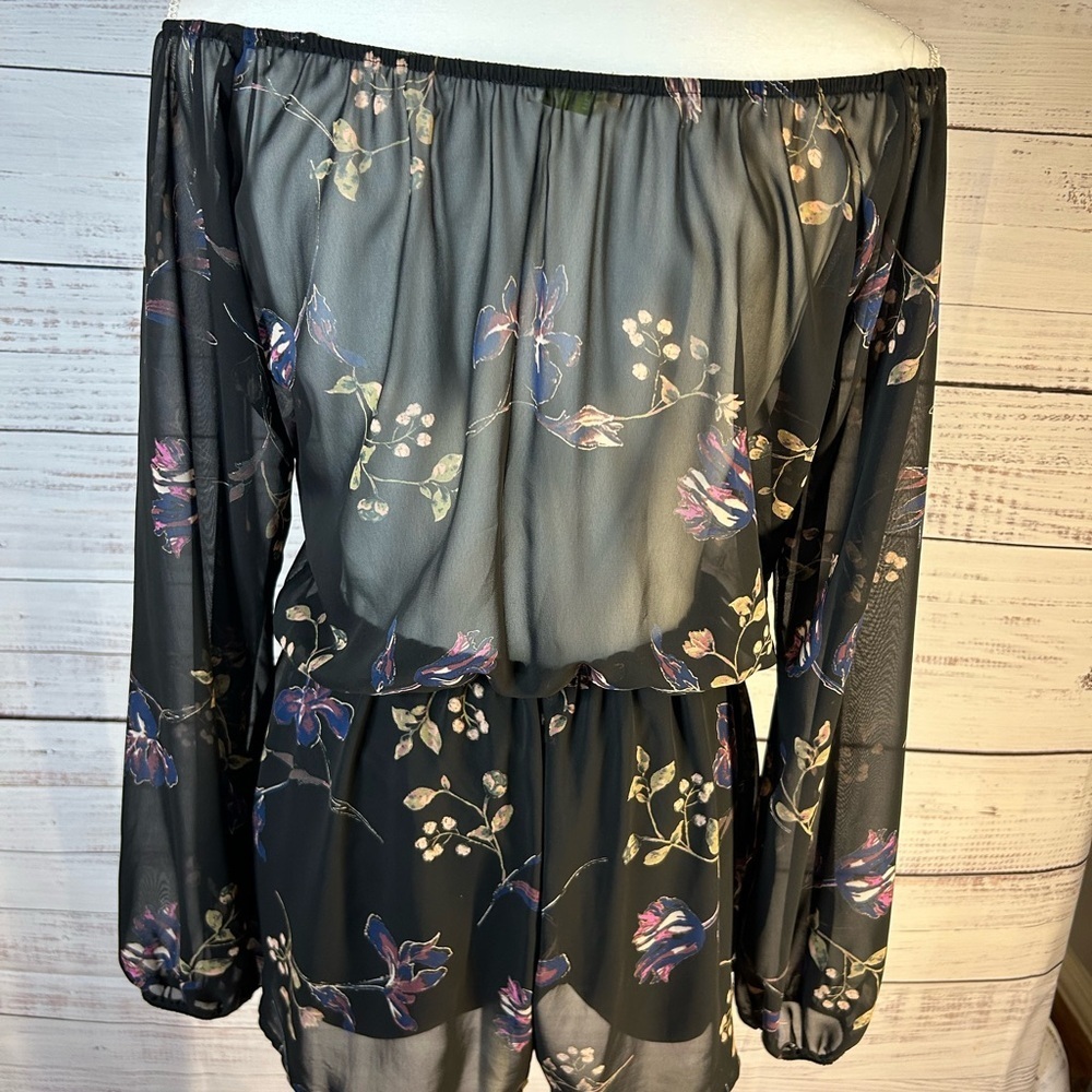 Sheer Black Floral Off-Shoulder Romper